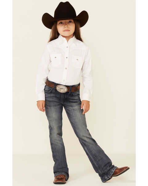 Image #3 - Wrangler Kid's Embroidered Long Sleeve Western Shirt, White, hi-res