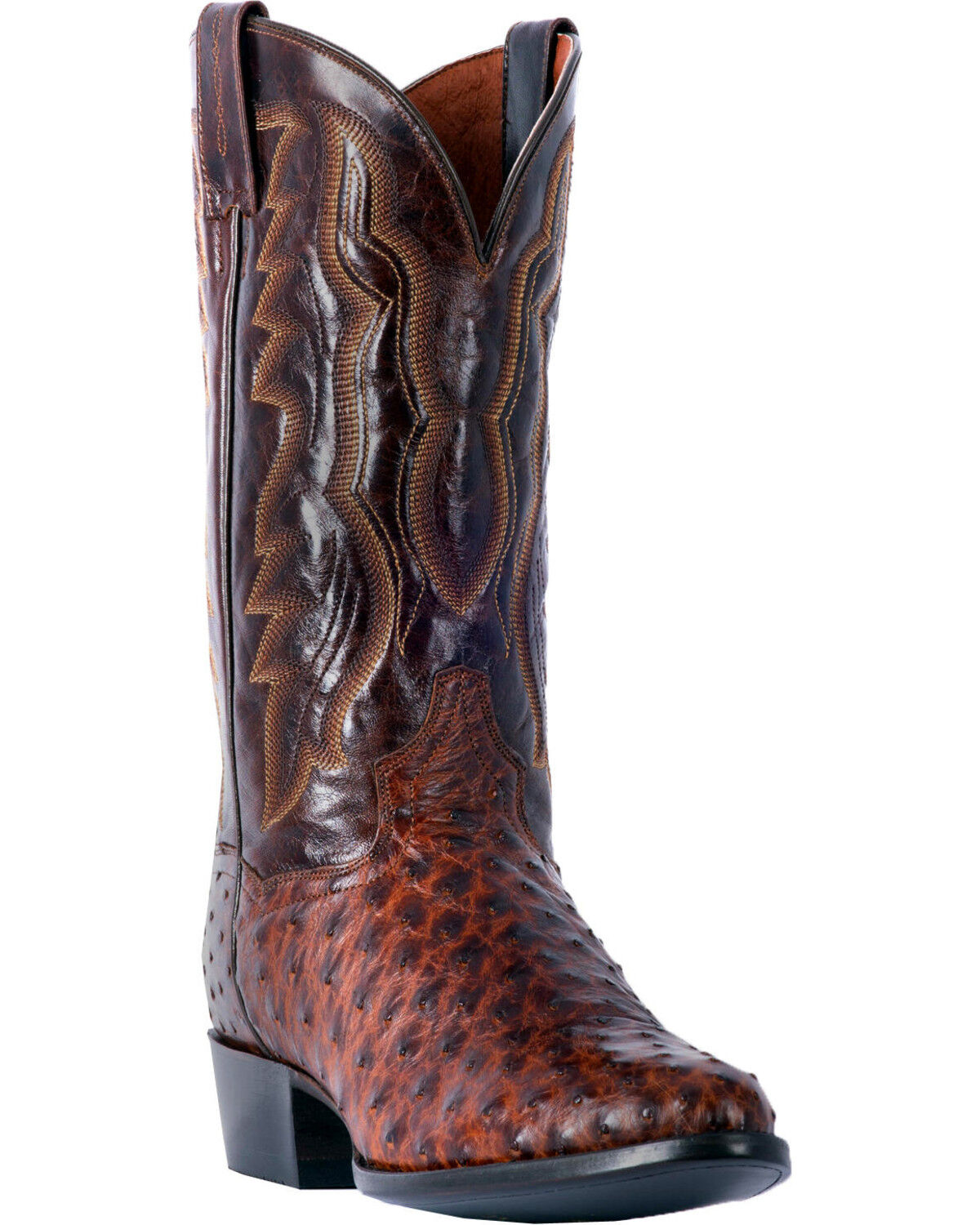 Dan Post Men's Pershing Brass Full-Quill Ostrich Western Boots - Round Toe, Brown, hi-res