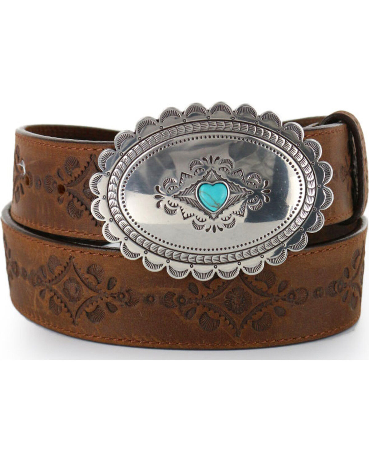 Justin Women's Navajo Heart Leather Belt, Bark, hi-res
