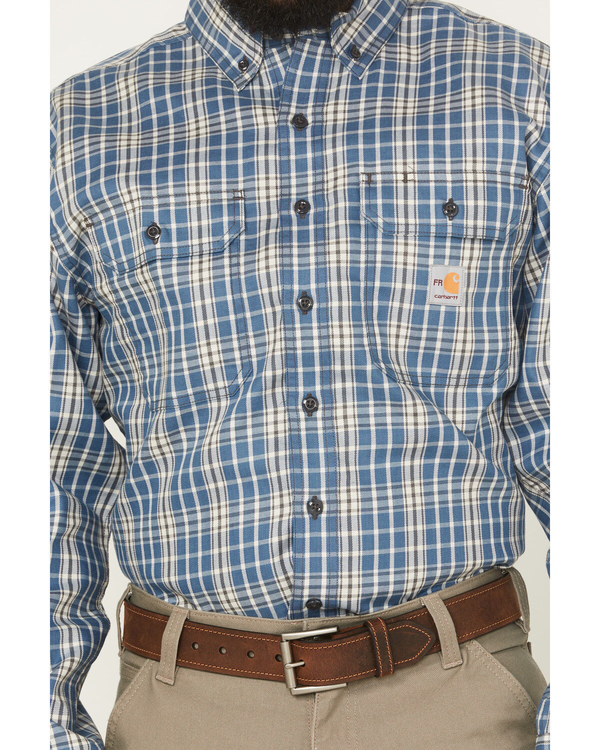 Image #3 - Carhartt Men's FR Force Rugged Flex&reg; Loose Fit Twill Long Sleeve Button-Down Work Shirt, Grey, hi-res