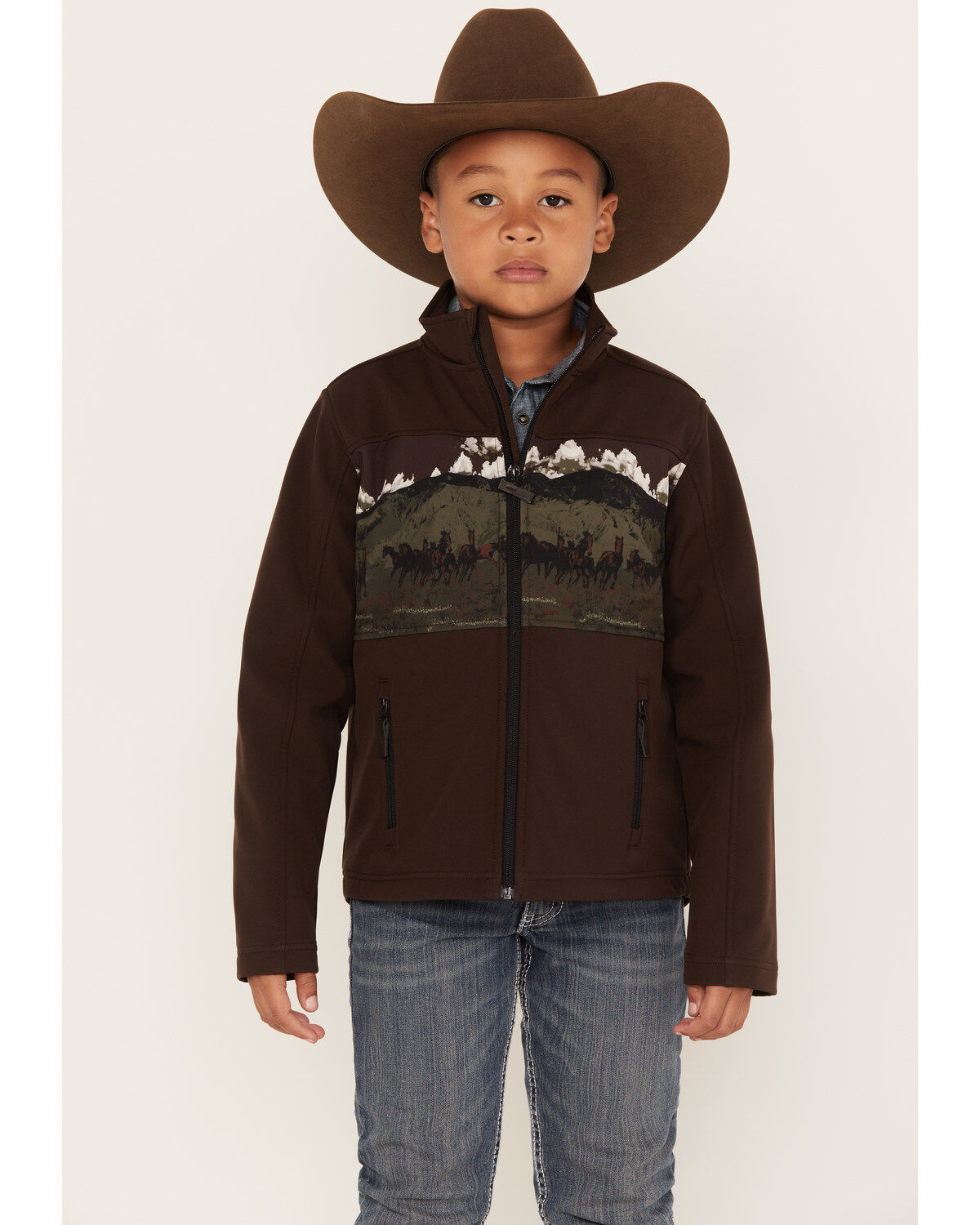 Cody James Boys' Western Scenic Print Softshell Jacket, Brown, hi-res