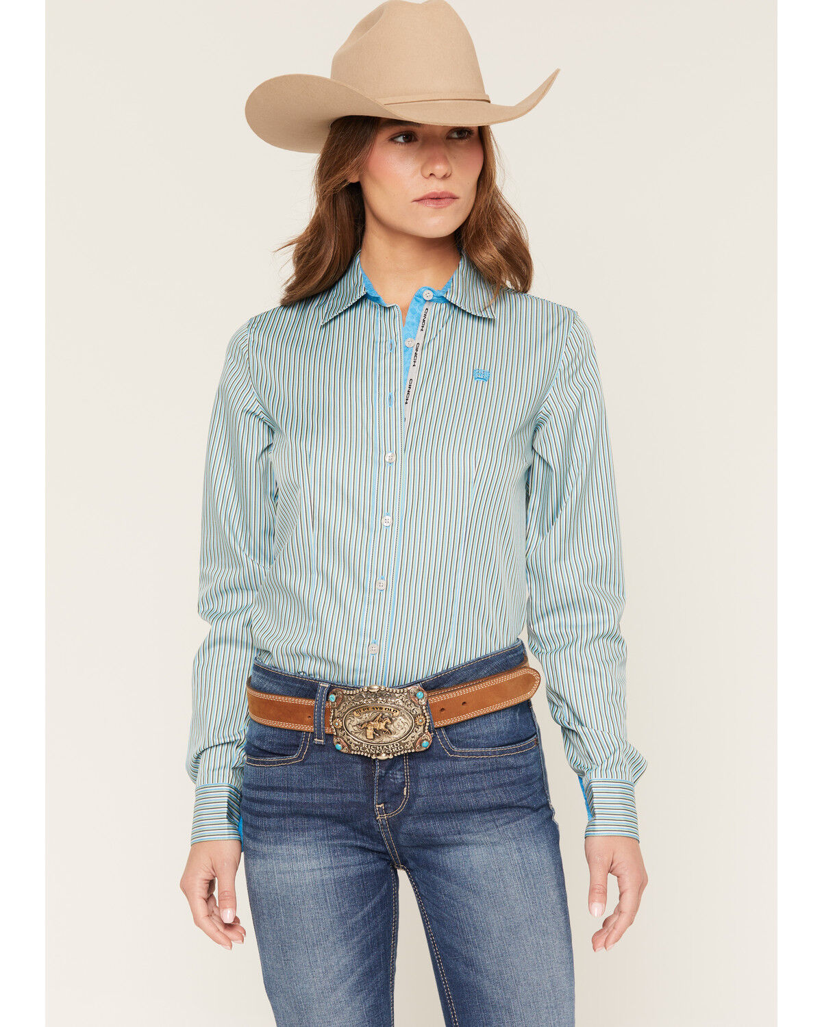 Image #1 - Cinch Women's TENCEL&trade; Striped Long Sleeve Button-Down Western Shirt, Multi, hi-res