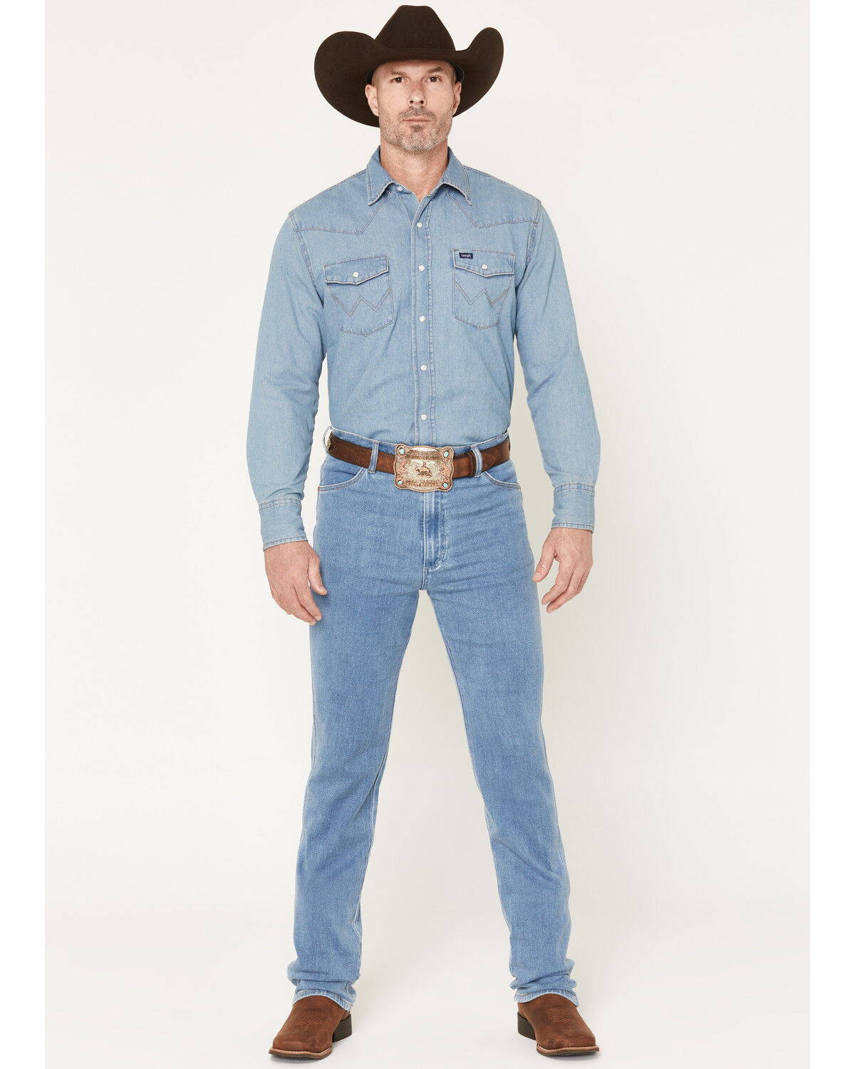 Wrangler Men's 936 Toughlite Medium Wash Cowboy Cut Slim Straight Stretch Denim Jeans, Medium Wash, hi-res