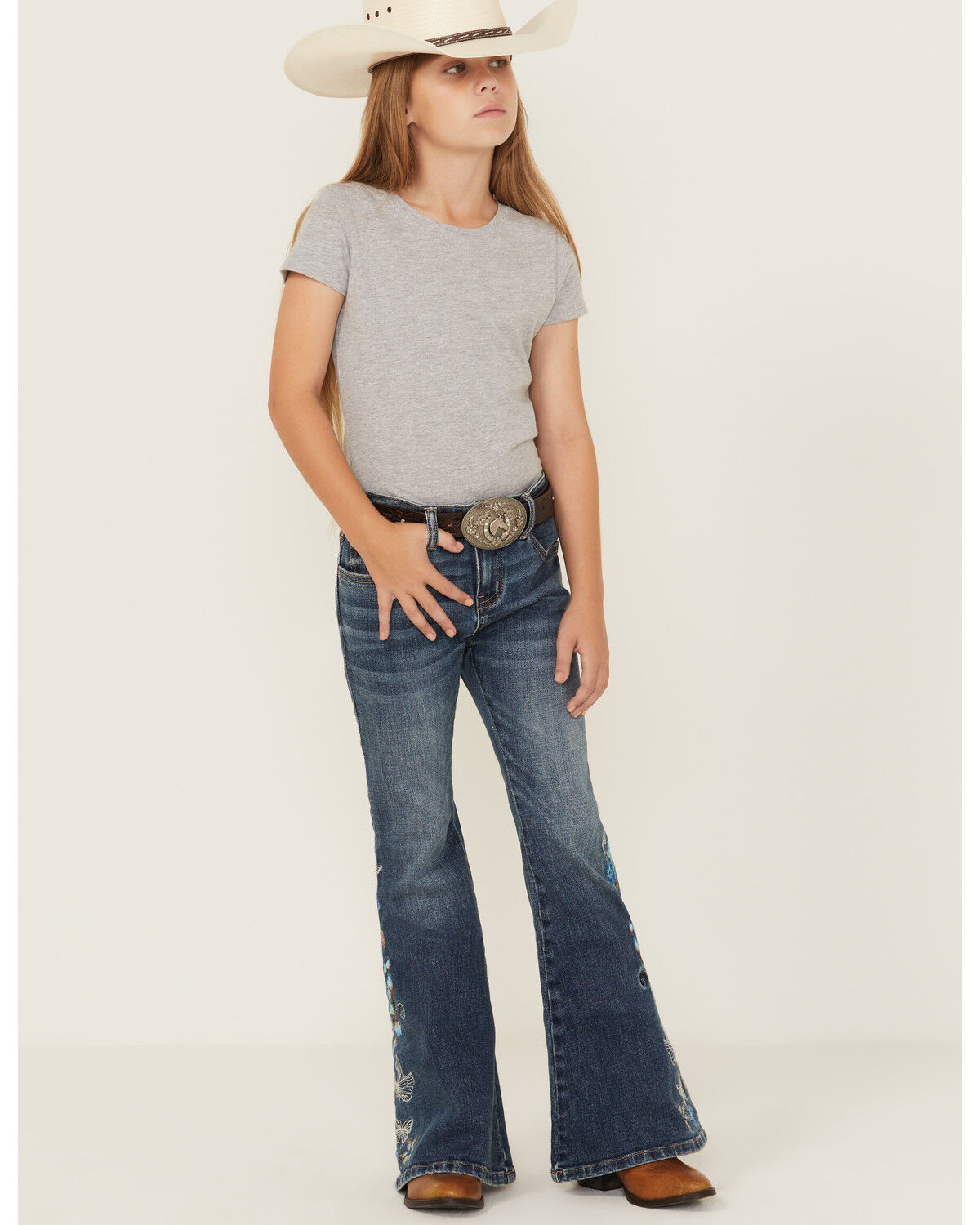 Image #3 - Shyanne Girls' Althea Floral Embroidered Flare Stretch Denim Jeans, , hi-res