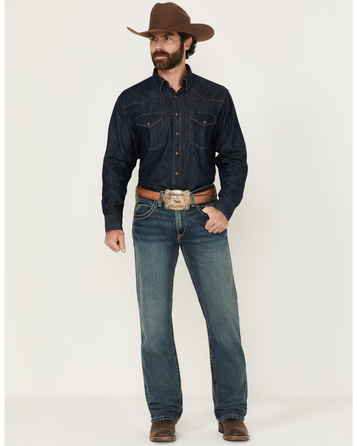 Image #1 - Ariat Men's M5 Gulch Medium Wash Low Rise Straight Denim Jeans, Med Wash, hi-res
