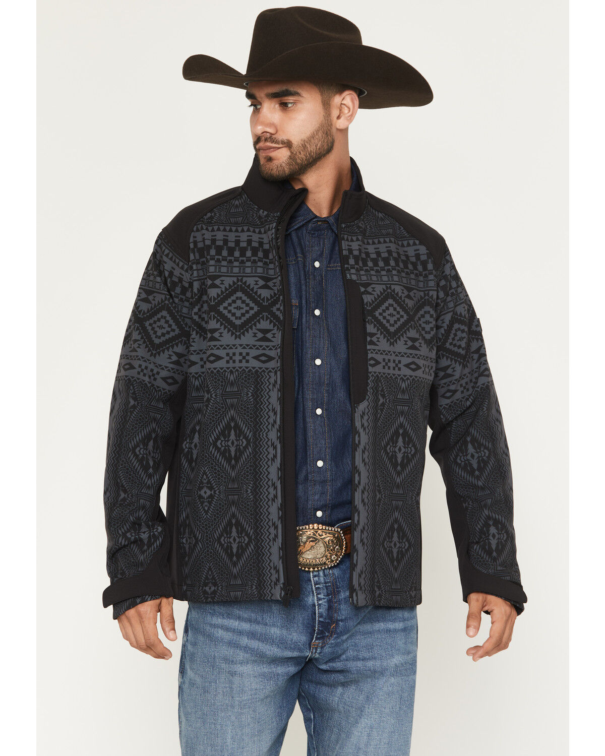 Image #1 - RANK 45&reg; Men's Quintana Southwestern Print Softshell Jacket, Charcoal, hi-res