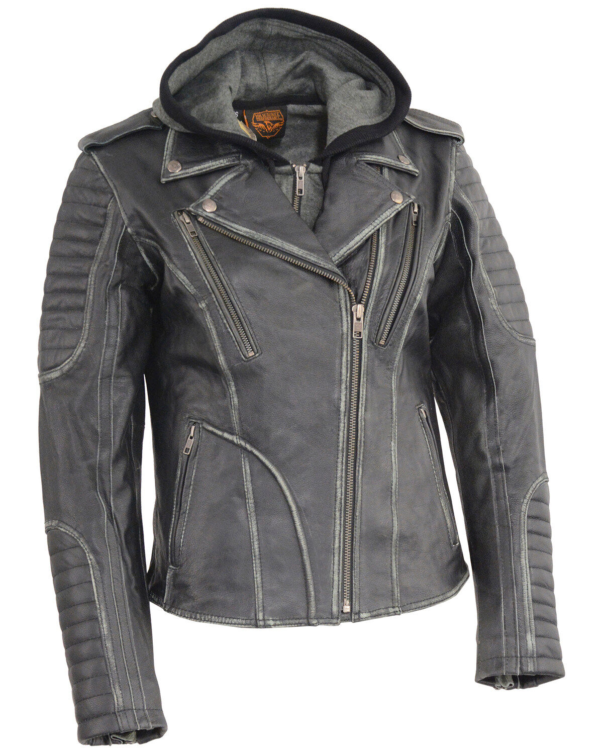 Image #1 - Milwaukee Leather Women's Rub-Off Hoodie Motorcycle Jacket - 3X, Black, hi-res