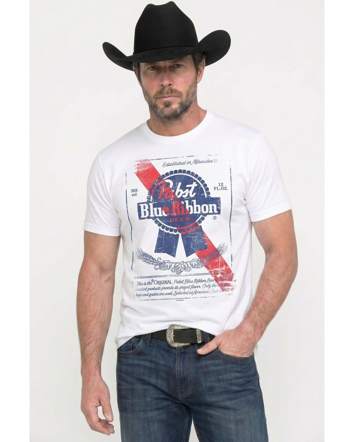 Image #1 - Pabst Men's Logo Label Short Sleeve Graphic T-Shirt, White, hi-res