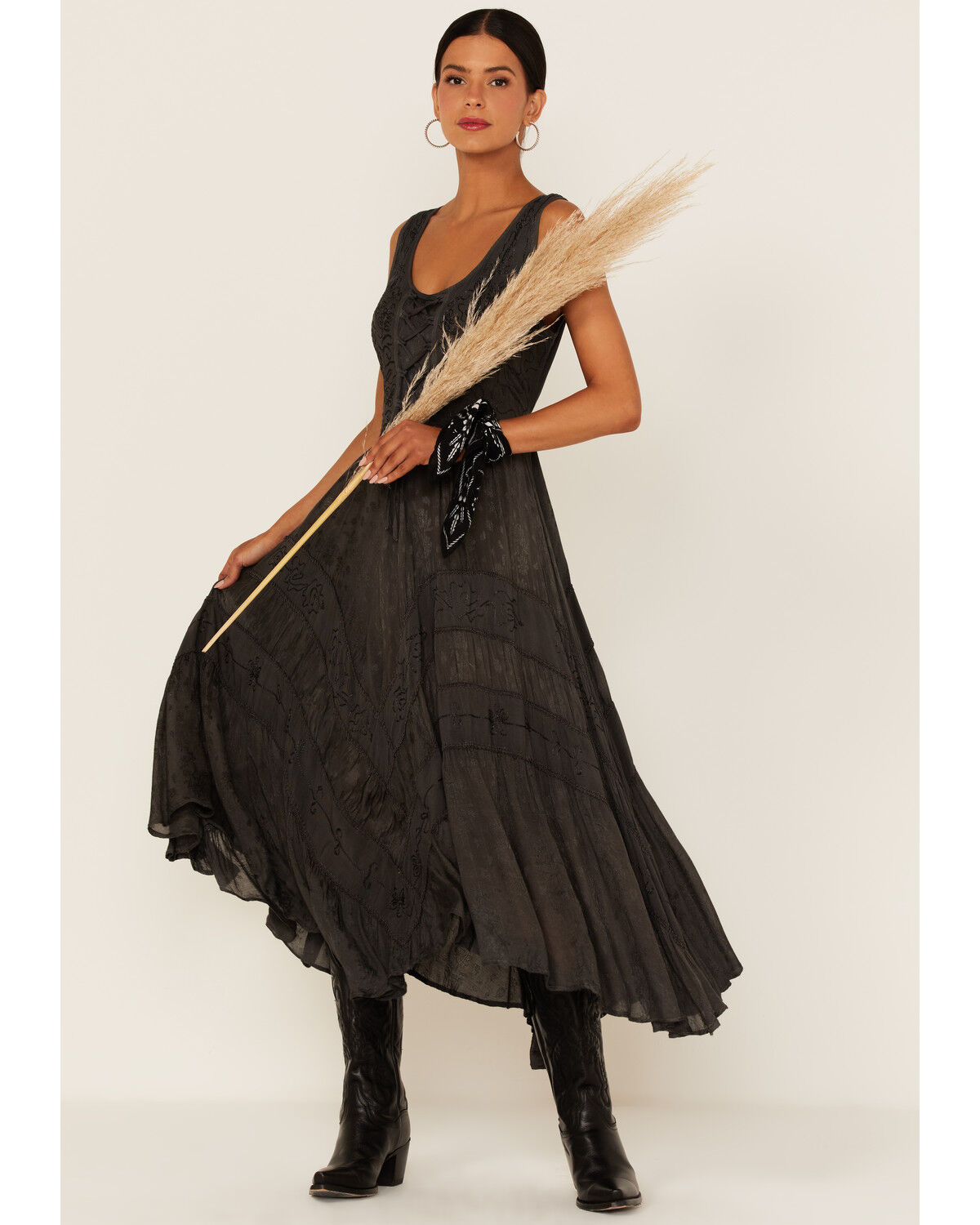 Image #1 - Scully Women's Lace-Up Jacquard Midi Dress, Charcoal, hi-res