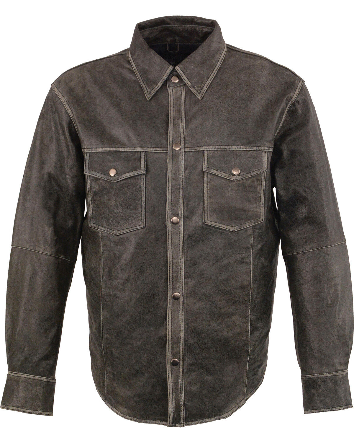 Image #1 - Milwaukee Leather Men's Lightweight Leather Long Sleeve Western Shirt, Grey, hi-res