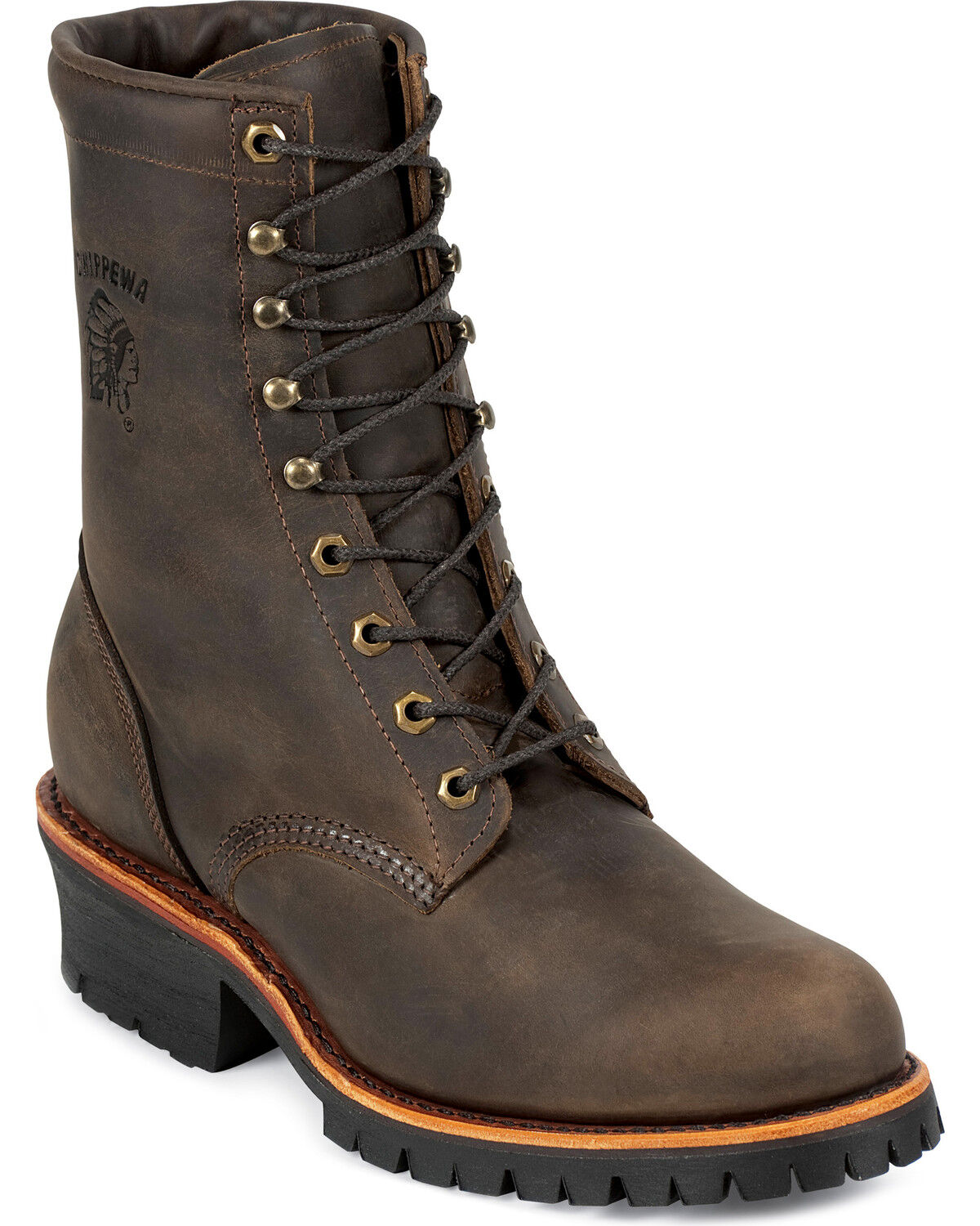 Chippewa Classic 8" Logger Boots - Round Toe, Chocolate, hi-res