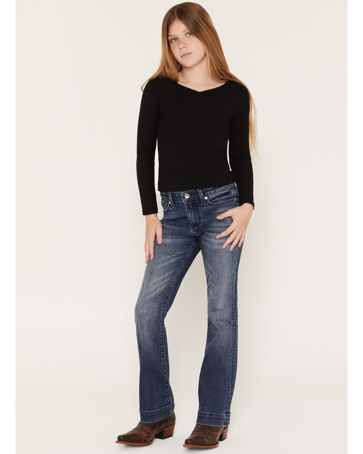 Image #3 - 7 For All Mankind Girls' Lake Dark Wash Mini Dojo Trouser Stretch Denim Jeans, Blue, hi-res