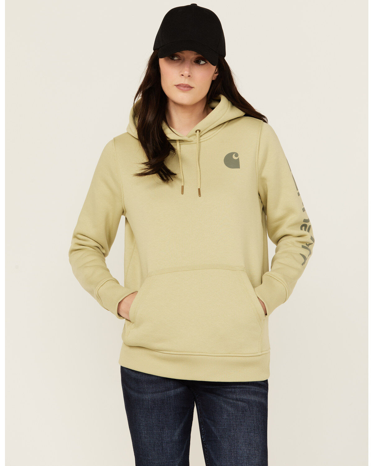 Image #1 - Carhartt Women's Relaxed Fit Midweight Logo Graphic Hoodie, , hi-res