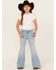 Image #1 - Shyanne Girls' Ophelia Floral Embroidered Light Wash Flare Stretch Denim Jeans , Medium Wash, hi-res