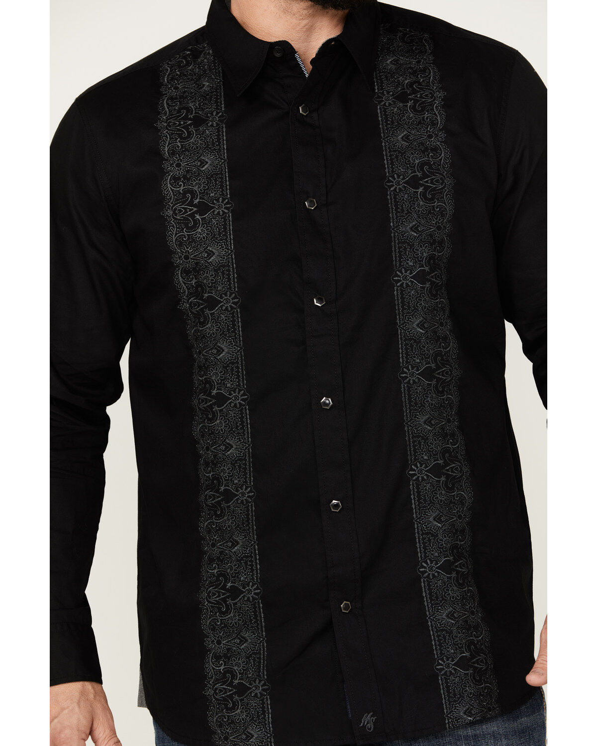 Image #3 - Moonshine Spirit&reg; Men's Embroidered Long Sleeve Snap Western Shirt, Black, hi-res