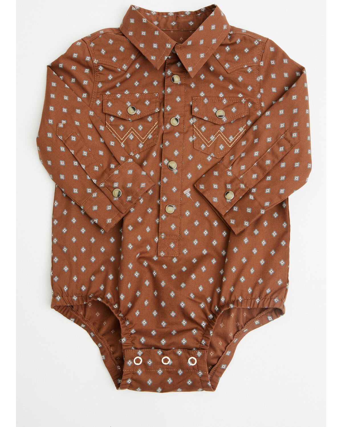 Image #1 - Wrangler Infant Boys' Boot Barn Exclusive Geo Print Long Sleeve Snap Onesie, Brown, hi-res