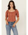 Image #1 - Shyanne Women's Tie-Front Short Sleeve Eyelet Top, Mauve, hi-res