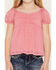 Image #3 - Sugar California Girls' Lace Short Puff Sleeve Shirt, Pink, hi-res