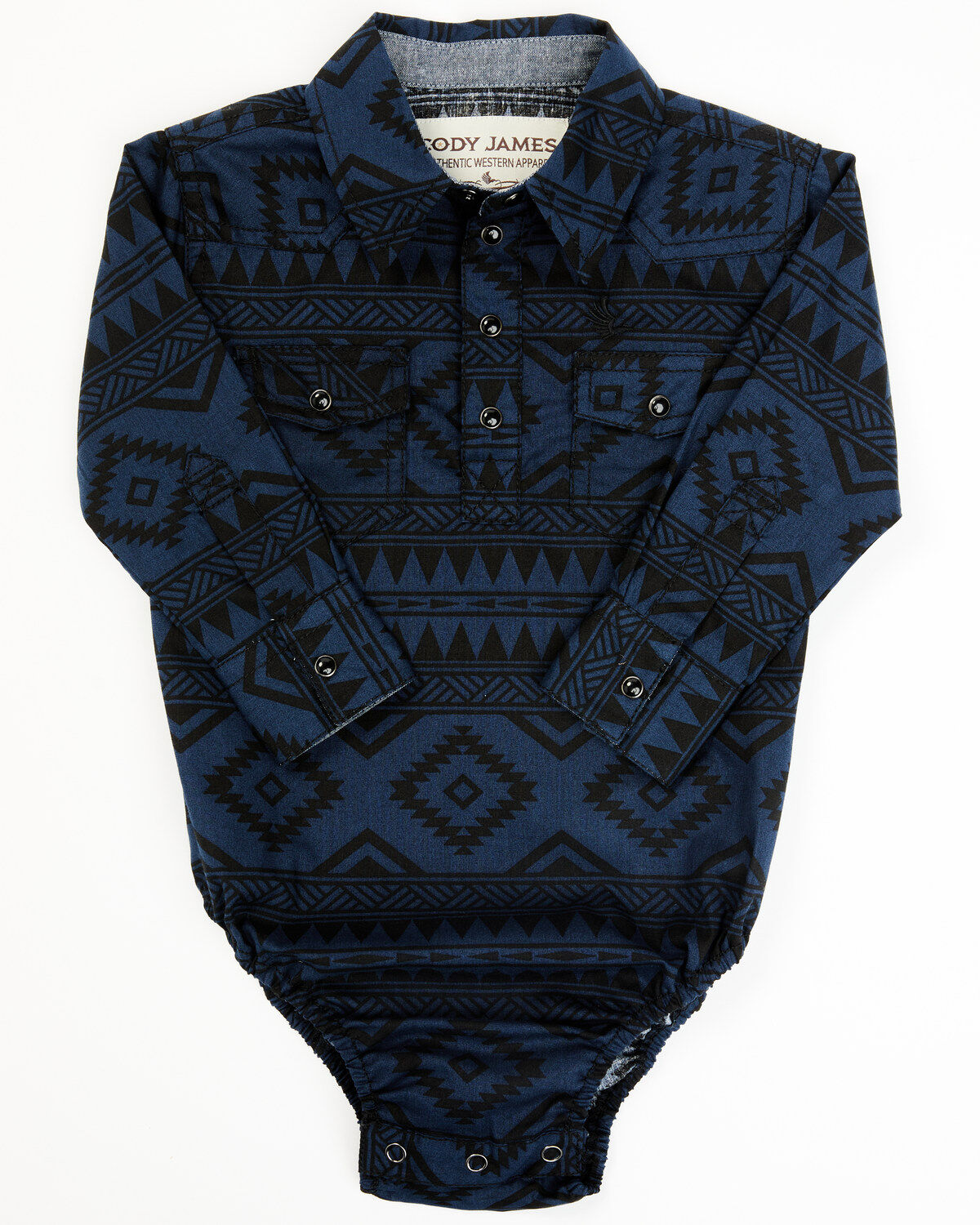 Image #1 - Cody James Infant Boys' Machine All-Over Print Long Sleeve Snap Western Onesie, Light Blue, hi-res