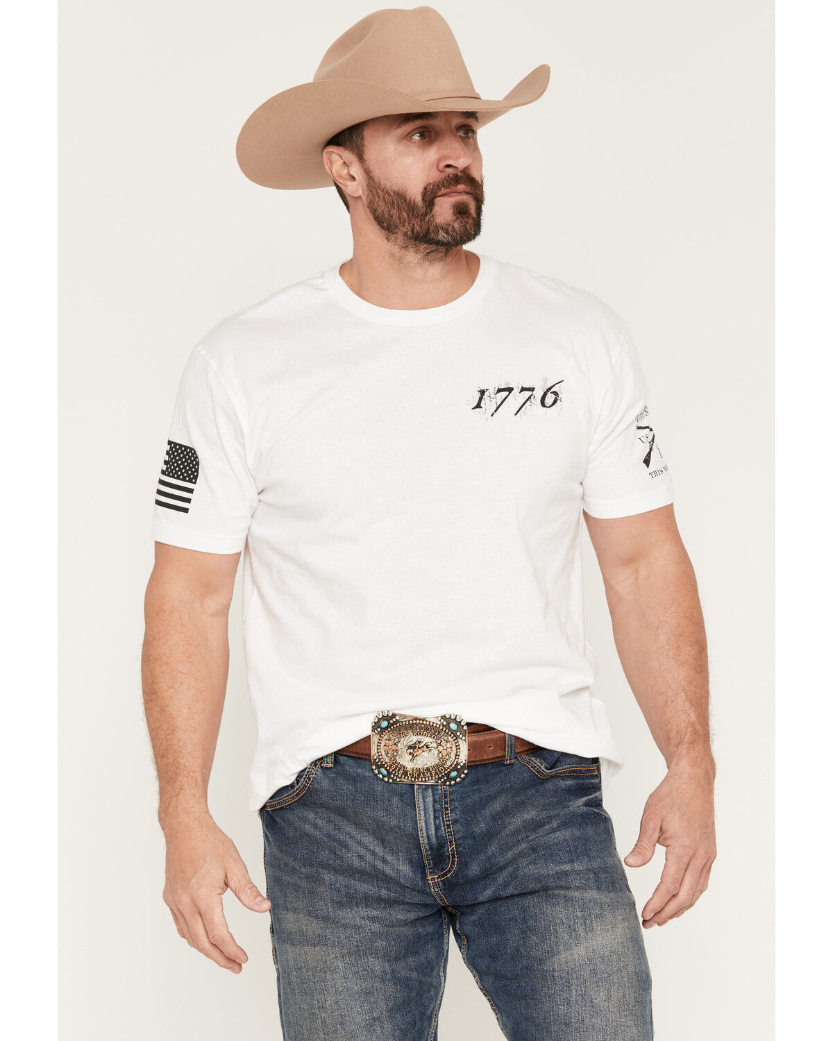 Image #2 - Grunt Style Men's 1776 Flag Short Sleeve Graphic T-Shirt, White, hi-res