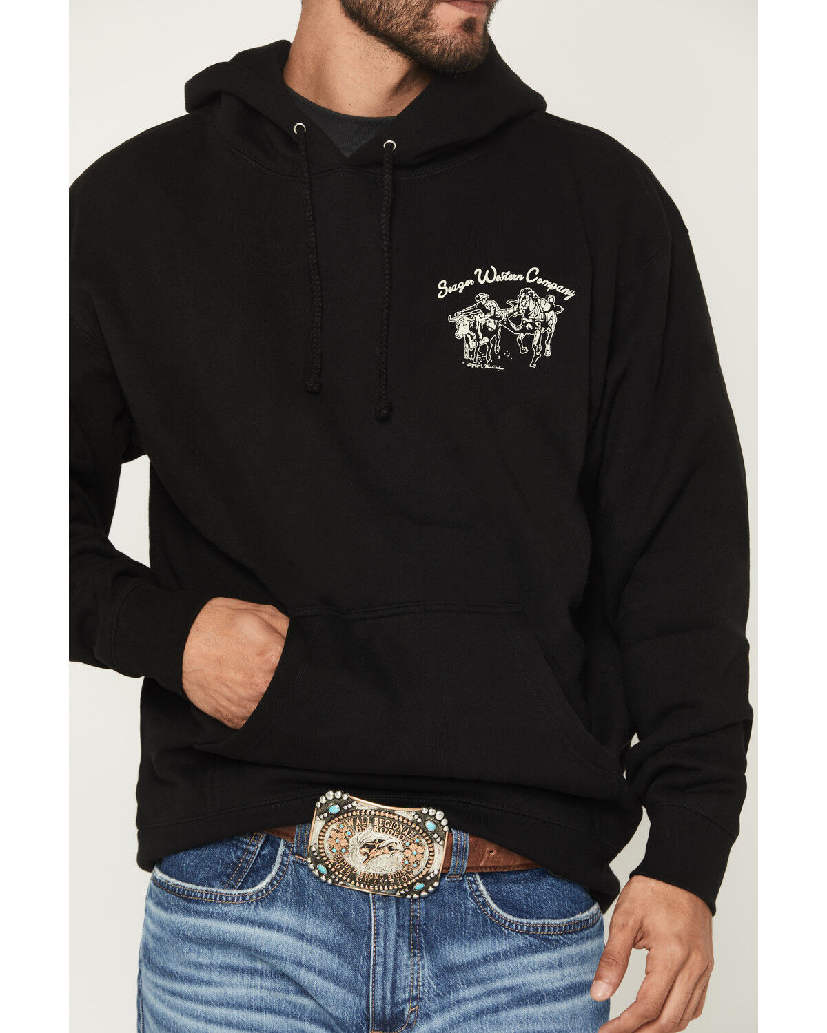 Image #3 - Seager Men's Los Rios Midweight Graphic Hooded Sweatshirt, Black, hi-res