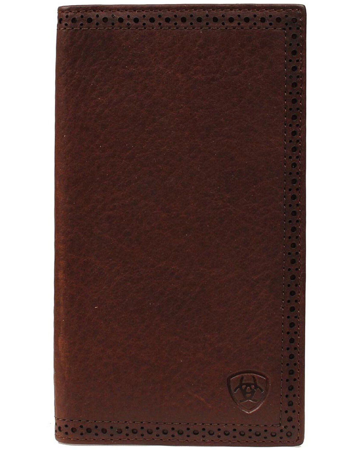 Image #1 - Ariat Men's Rodeo Bi-Fold Leather Checkbook Cover Wallet, Copper, hi-res