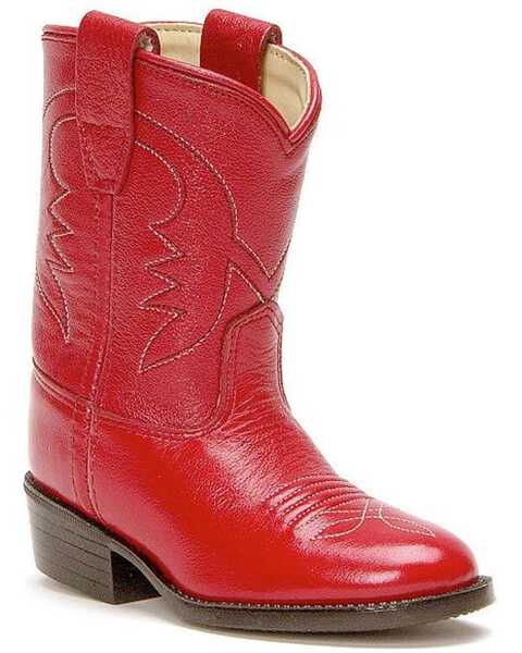 Image #1 - Old West Toddler Girls' Western Boots - Round Toe, Red, hi-res