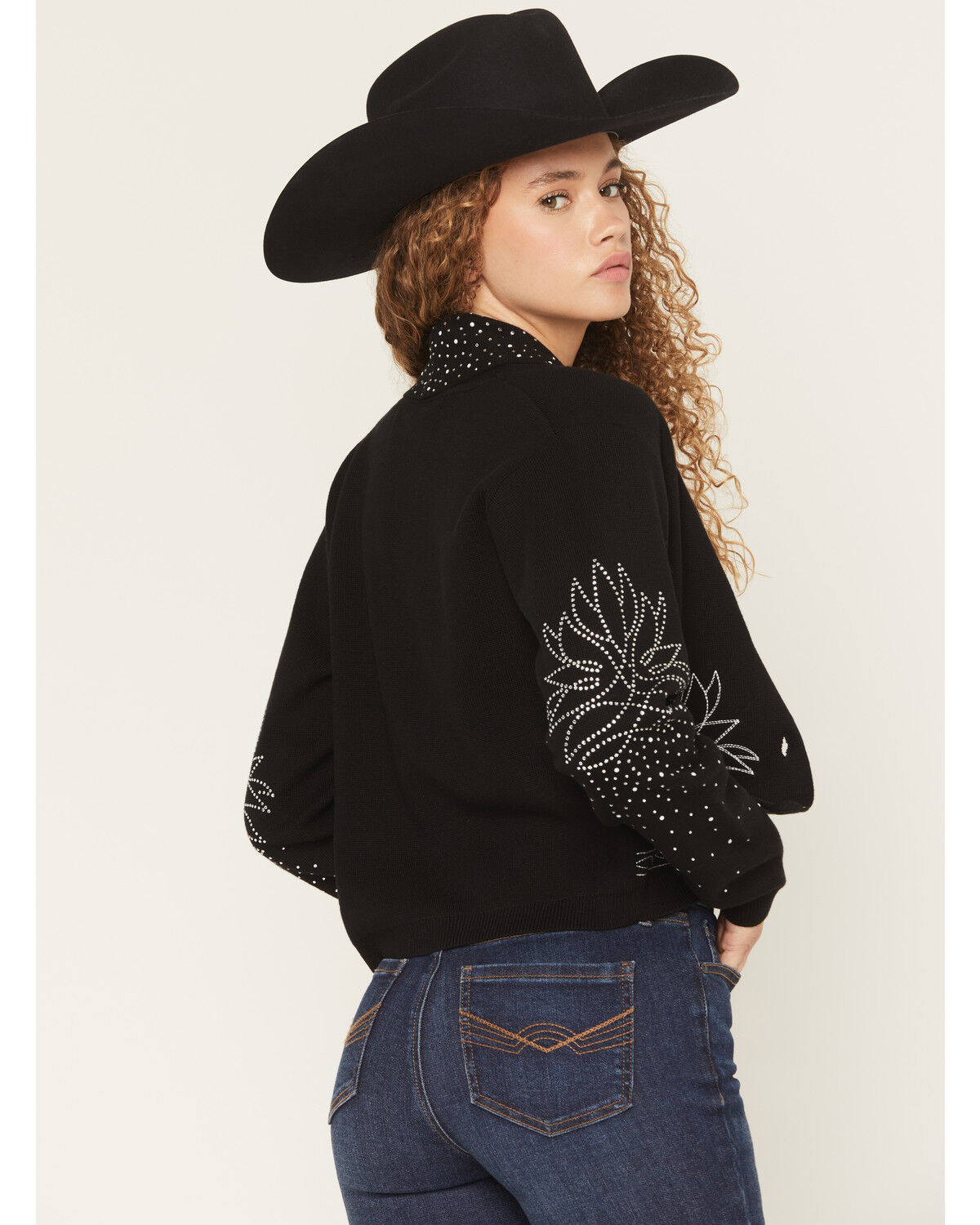 Image #4 - Idyllwind Women's Pierce Embellished Cropped Button-Down Sweater, Black, hi-res