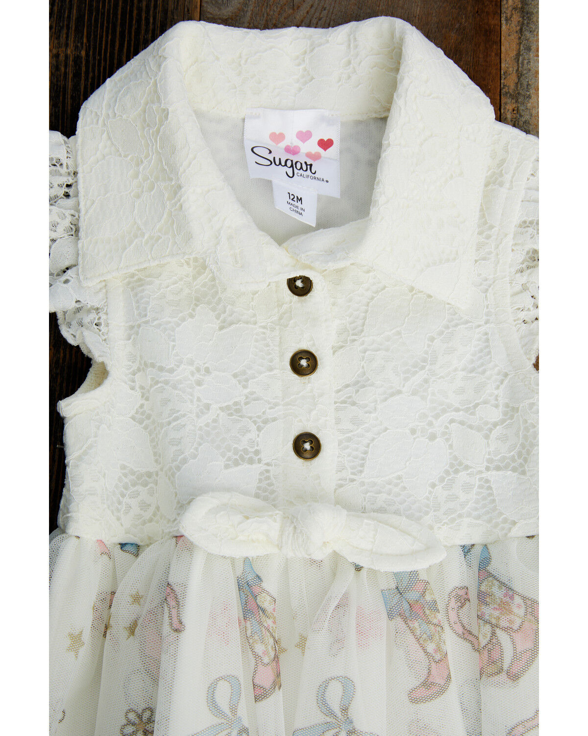 Image #2 - Sugar California Toddler Girls' Boots and Bows Printed Lace Dress, Cream, hi-res