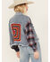 Image #4 - Miss Me Women's Medium Wash Denim Plaid Crochet Back Cropped Jacket , Medium Wash, hi-res