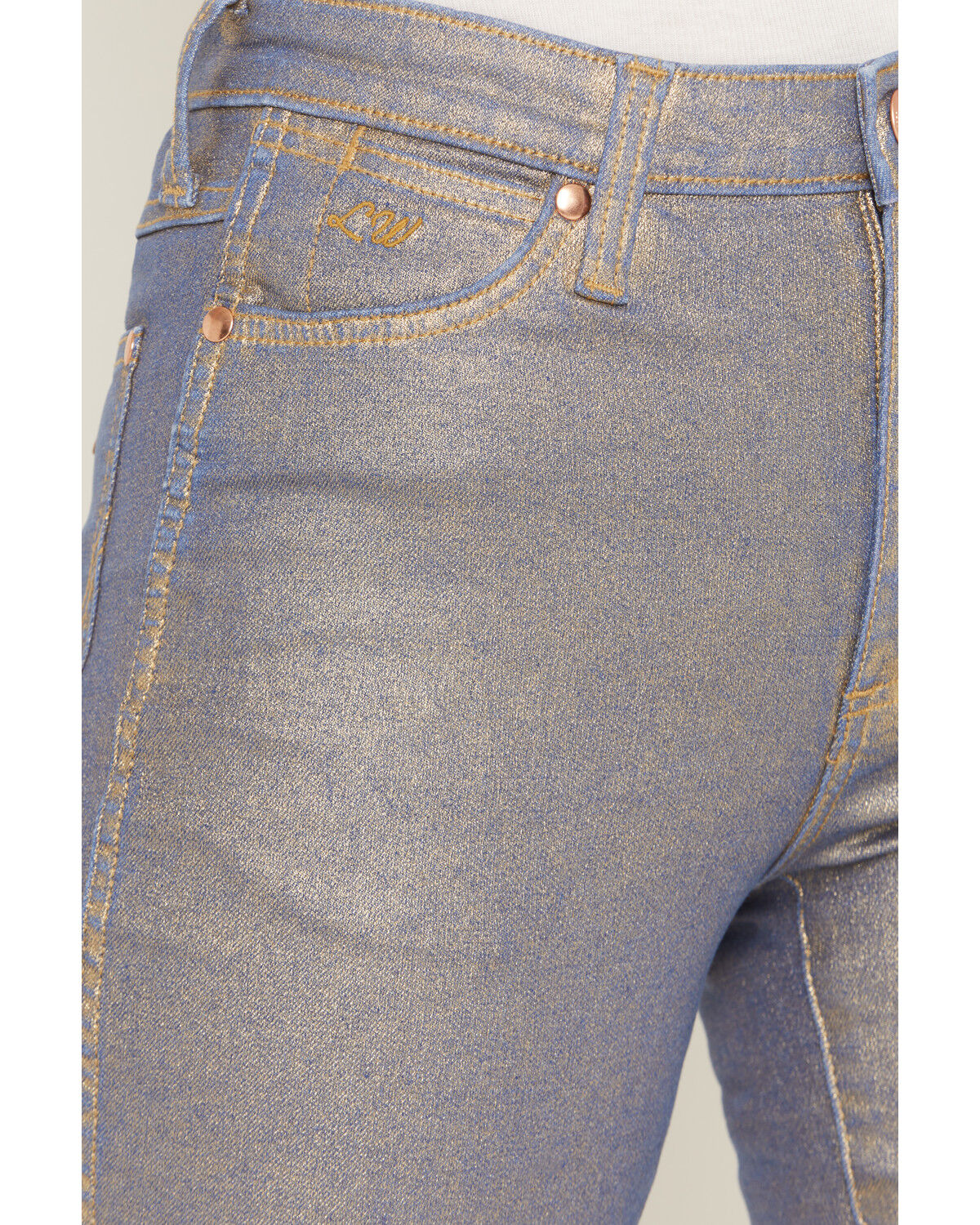 Image #2 - Wrangler X Lainey Wilson Women's Glitter High Rise Flare Stretch Denim Jeans, Multi, hi-res