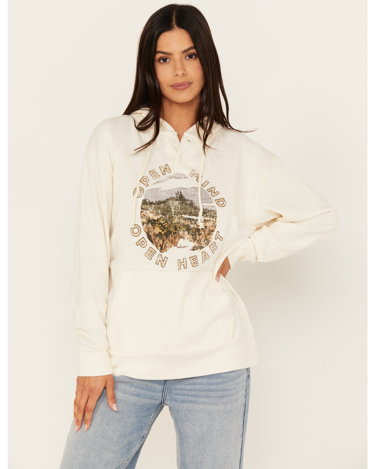 Cleo + Wolf Women's Graphic Henley Pullover, Cream, hi-res