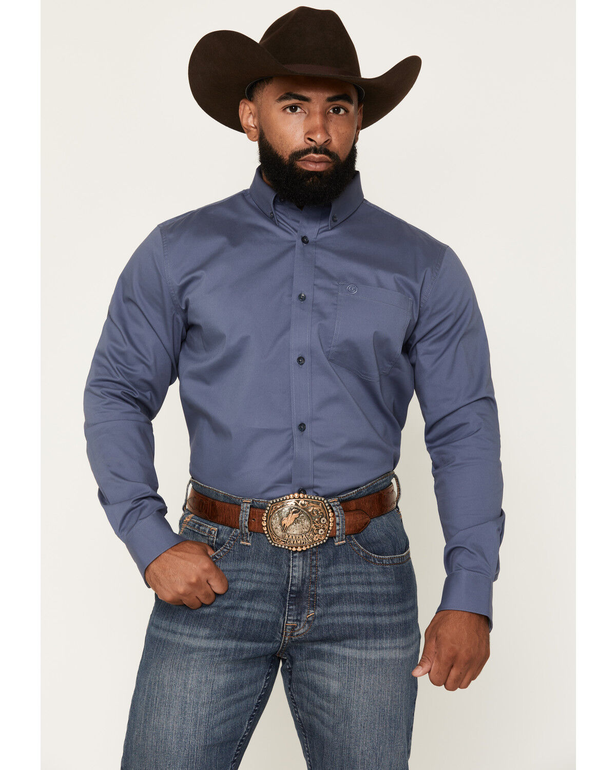 Cody James Men's Solid Long Sleeve Button-Down Stretch Western Shirt, Slate, hi-res
