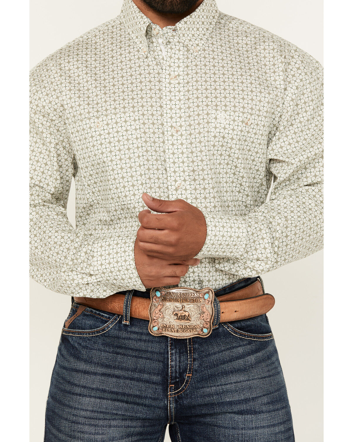 Image #3 - George Strait by Wrangler Men's Medallion Print Long Sleeve Button-Down Western Shirt - Big, White, hi-res