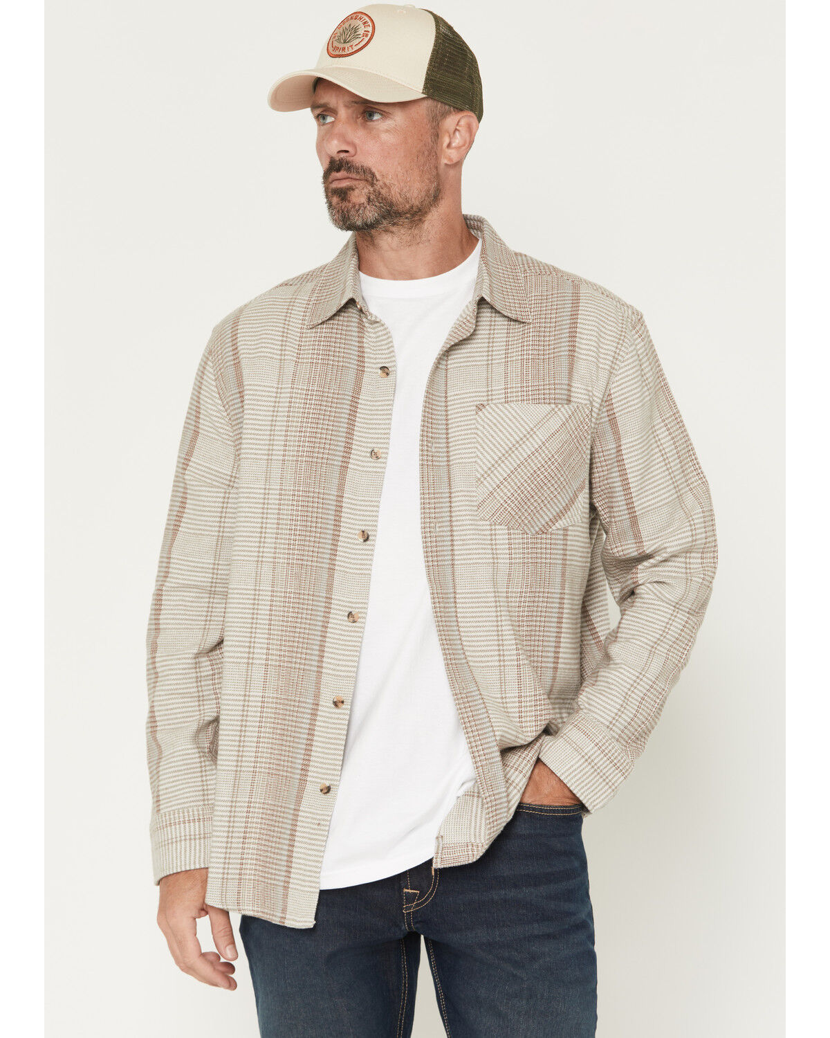 Image #1 - Dakota Grizzly Men's Dexter Plaid Print Long Sleeve Button-Down Flannel Shirt, Cream, hi-res