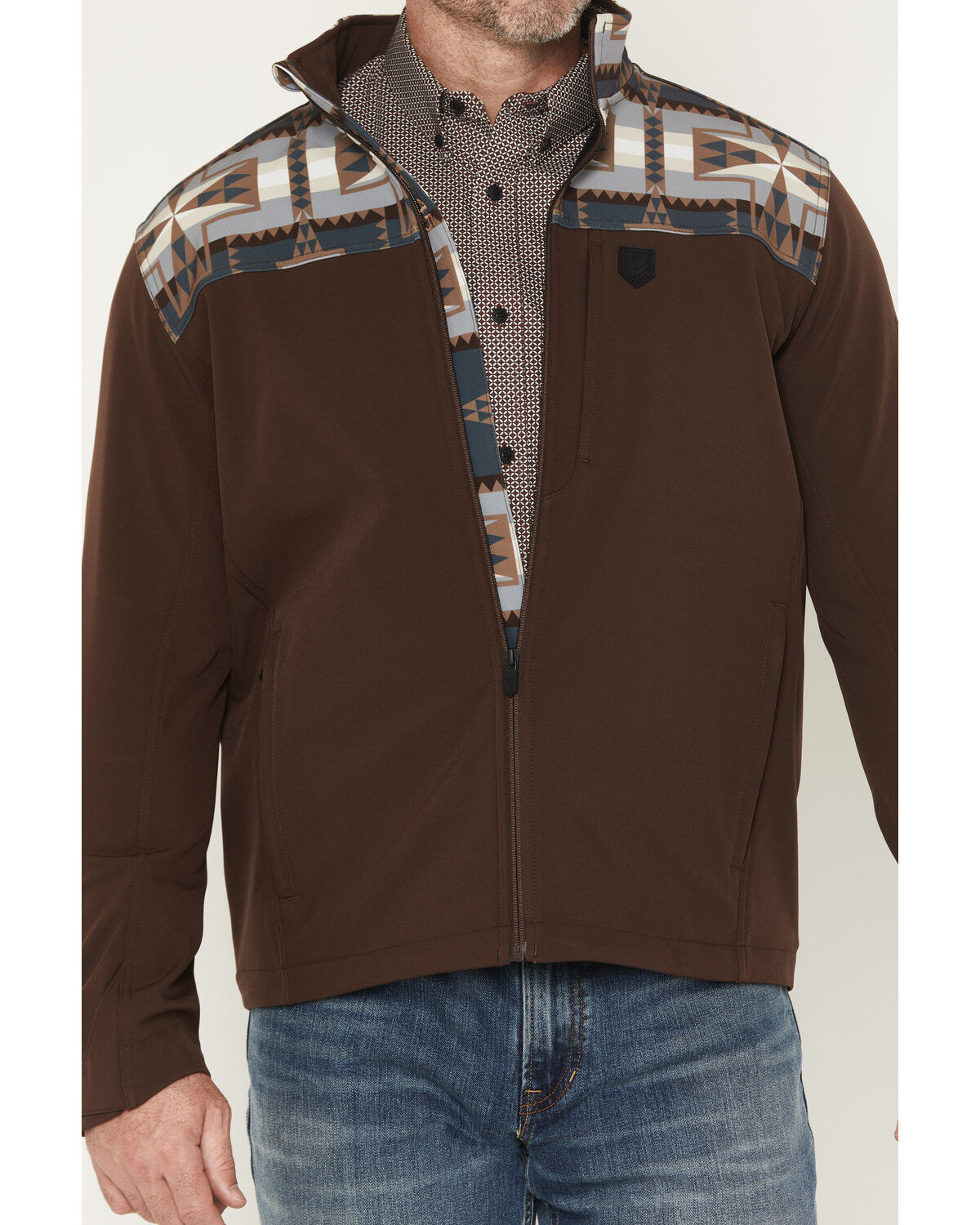 Image #3 - RANK 45&reg; Men's Cheneka 2.0 Colorblock Southwestern Print Softshell Jacket, Brown, hi-res