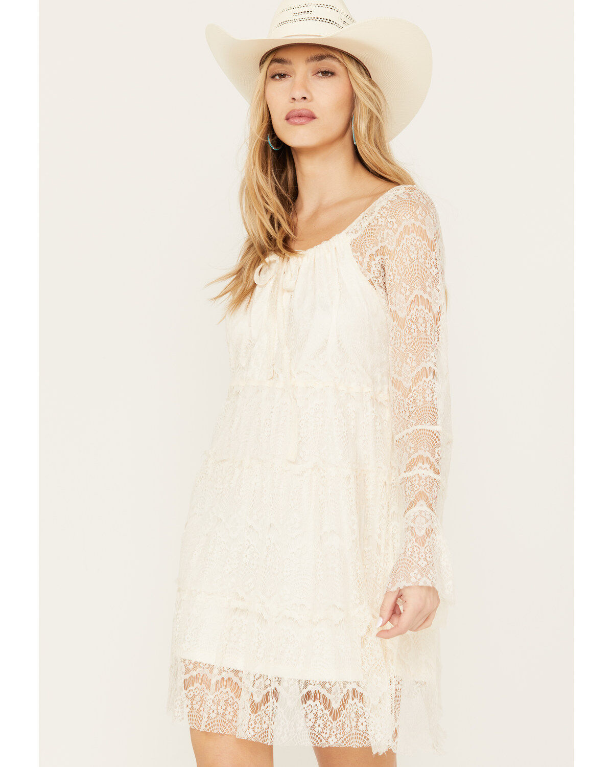 Image #2 - Scully Women's Allover Lace Tier Mini Dress, Ivory, hi-res