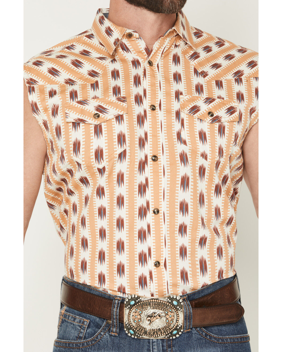 Image #3 - Cody James Men's Saint Southwestern Stripe Print Sleeveless Snap Western Bubba, Ivory, hi-res
