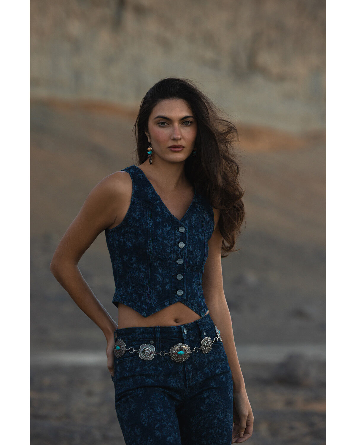 Image #1 - Shyanne Women's Lucy Floral Print Vest, Dark Wash, hi-res