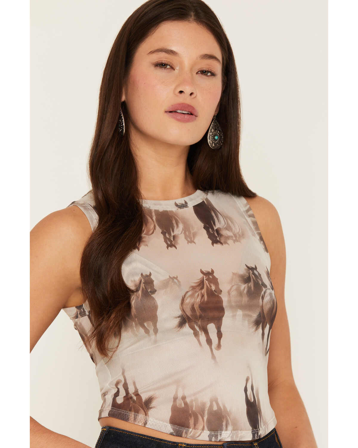 Image #2 - Youth In Revolt Women's Running Horse Mesh Tank Top, Tan, hi-res