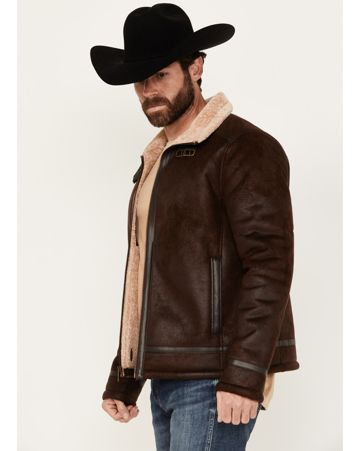 Image #2 - Moonshine Spirit&reg; Men's Sherpa Lined Faux Leather Jacket, Dark Brown, hi-res