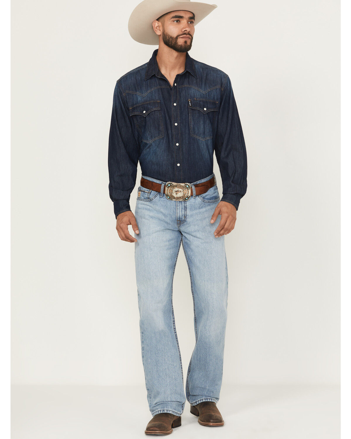 Cinch Men's Grant Light Wash Relaxed Bootcut Rigid Denim Jeans, Light Wash, hi-res