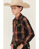 Image #2 - Cody James Boys' Trouble Dobby Plaid Print Long Sleeve Snap Western Shirt , Navy, hi-res