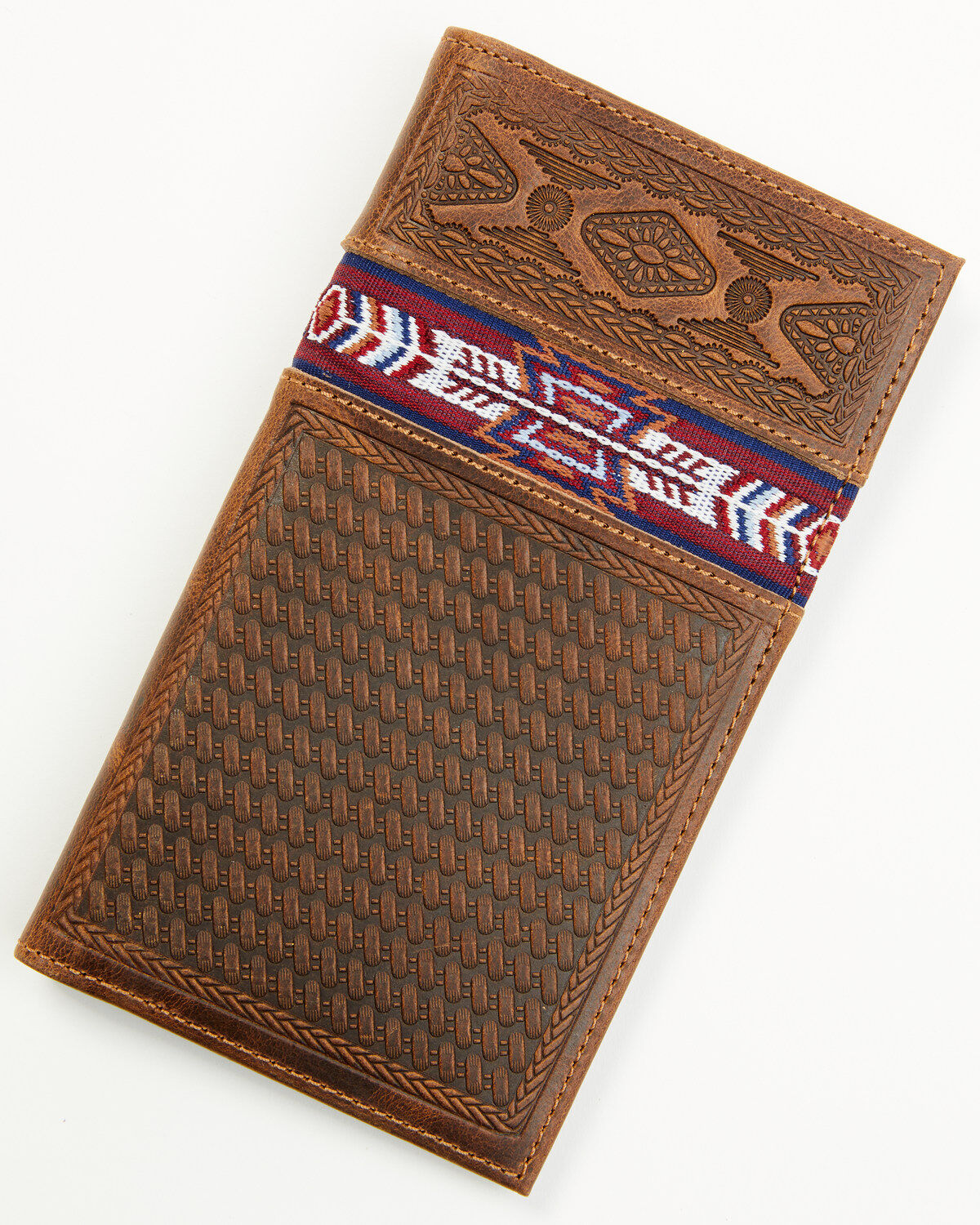 Cody James Men's Leroy Leather Southwestern Woven Inlay Rodeo Wallet, Brown, hi-res
