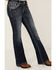 Image #4 - Grace in LA Girls' Dark Wash Horseshoe Flower Pocket Bootcut Stretch Denim Jeans , Dark Wash, hi-res