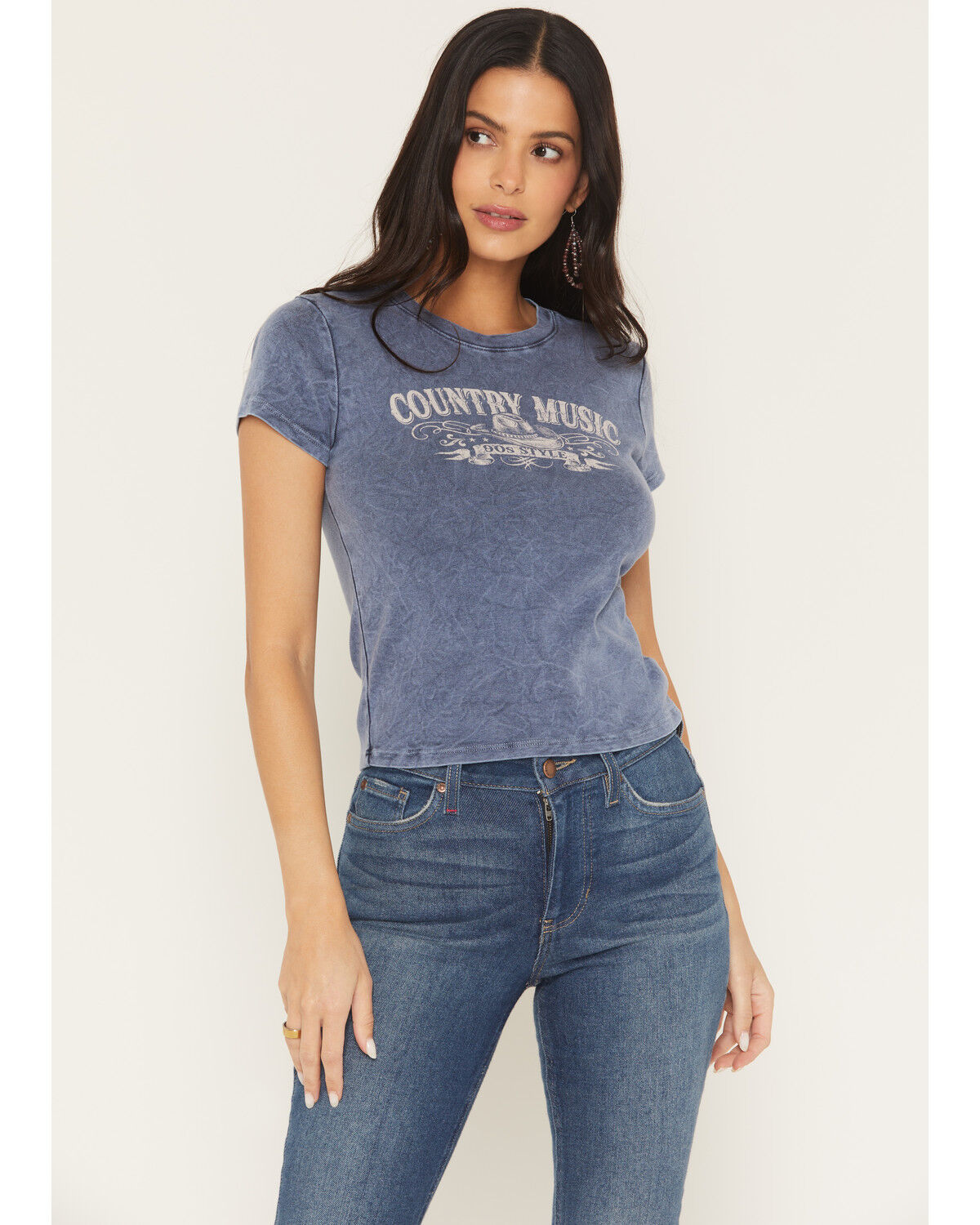 Youth in Revolt Women's Country Music Short Sleeve Graphic Baby Tee, Blue, hi-res