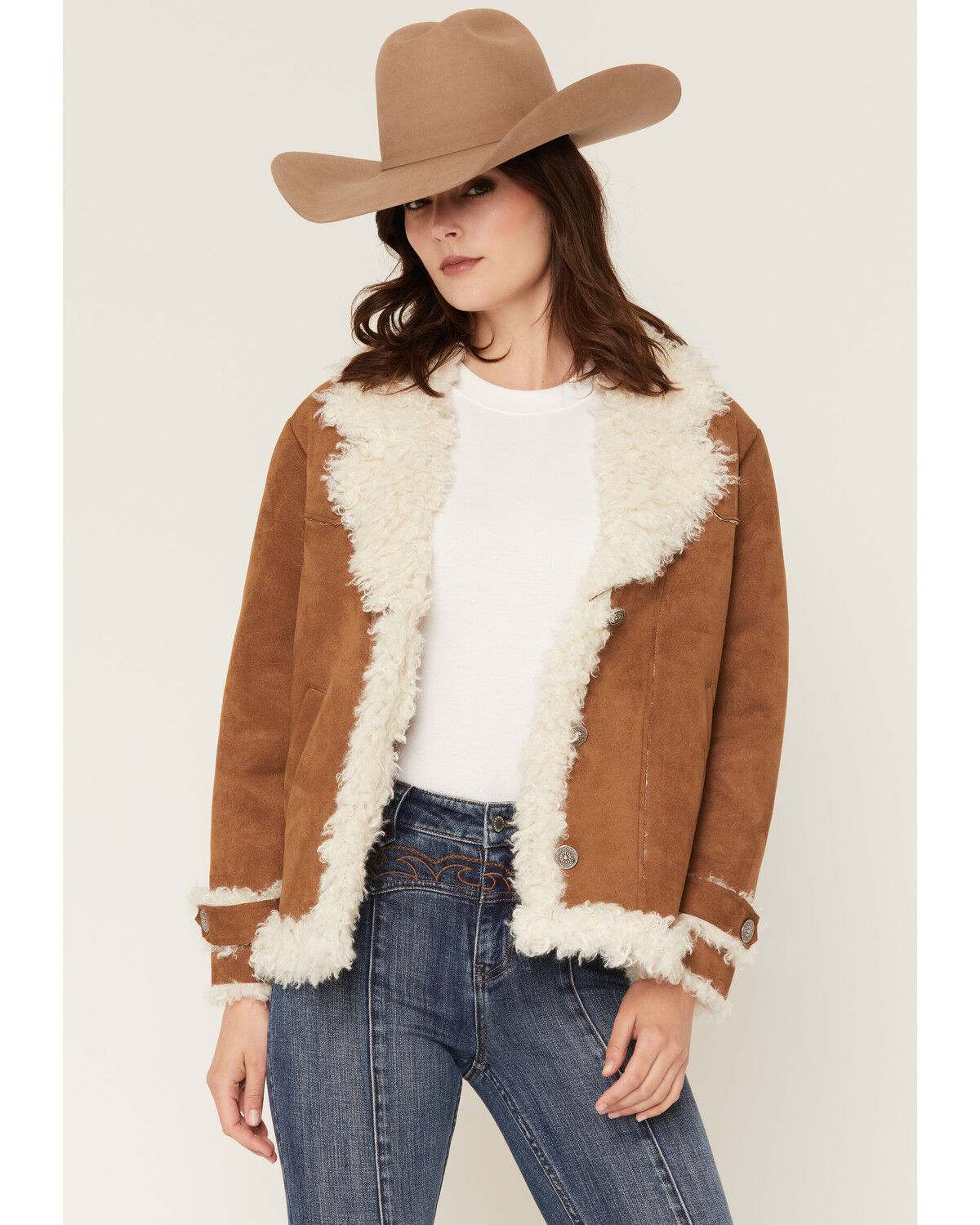 Idyllwind Women's Briggs Faux Suede Sherpa Blazer, Bark, hi-res