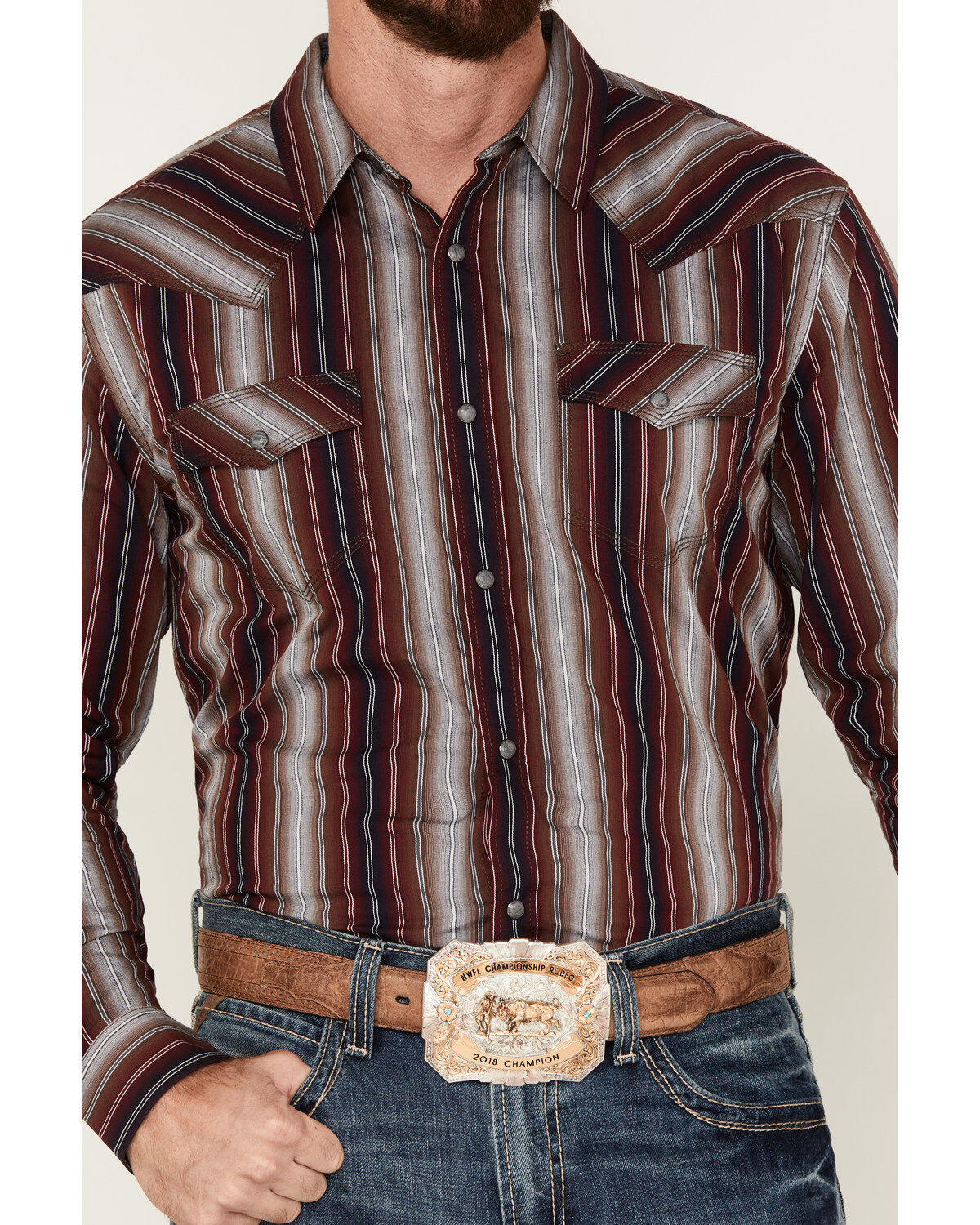 Image #3 - Moonshine Spirit&reg; Men's The Vault Long Sleeve Snap Western Shirt, Burgundy, hi-res