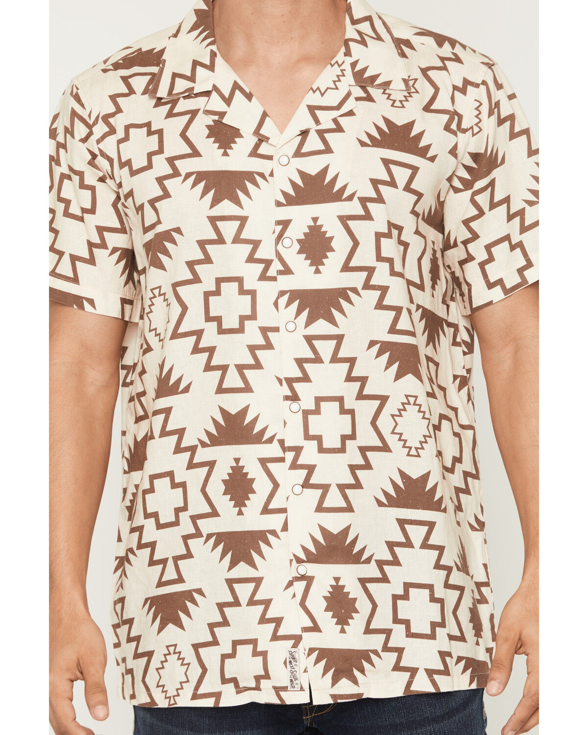 Image #3 - Sendero Provisions Men's The Padre Southwestern Print Short Sleeve Snap Western Shirt, Cream, hi-res