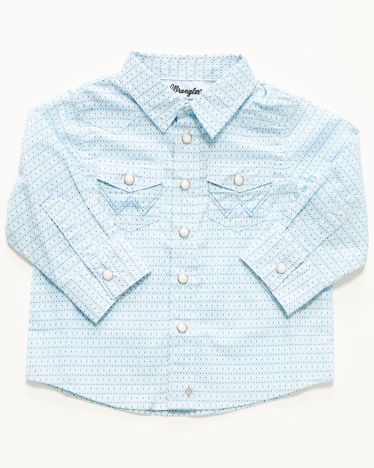 Image #1 - Wrangler Infant Boys' Geo Print Long Sleeve Snap Stretch Western Shirt, Blue, hi-res
